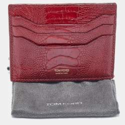 Pre Owned Tom Ford Red Ostrich Leg Skin Card Holder
