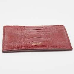 Pre Owned Tom Ford Red Ostrich Leg Skin Card Holder