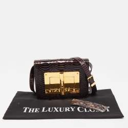Pre Owned Tom Ford Dark Burgundy Watersnake Leather Small Natalia Shoulder Bag