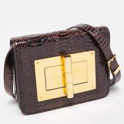Pre Owned Tom Ford Dark Burgundy Watersnake Leather Small Natalia Shoulder Bag