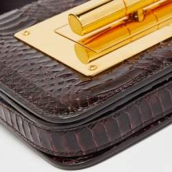 Pre Owned Tom Ford Dark Burgundy Watersnake Leather Small Natalia Shoulder Bag