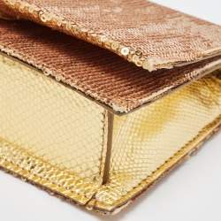 Pre Owned Tom Ford Gold Sequins and Karung Leather Mini Zip Embellished Shoulder Bag 
