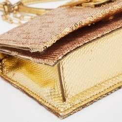 Pre Owned Tom Ford Gold Sequins and Karung Leather Mini Zip Embellished Shoulder Bag 