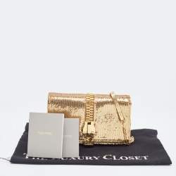 Pre Owned Tom Ford Gold Sequins and Karung Leather Mini Zip Embellished Shoulder Bag 