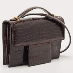 Tom Ford Dark Burgundy Crocodile TF Flap Top Handle Bag