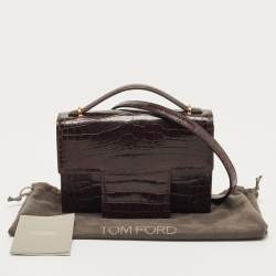 Tom Ford Dark Burgundy Crocodile TF Flap Top Handle Bag