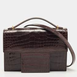 Tom Ford Dark Burgundy Crocodile TF Flap Top Handle Bag