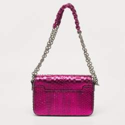 Pre Owned Tom Ford Metallic Magenta Python Medium Natalia Chain Shoulder Bag