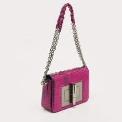 Pre Owned Tom Ford Metallic Magenta Python Medium Natalia Chain Shoulder Bag