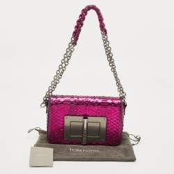 Pre Owned Tom Ford Metallic Magenta Python Medium Natalia Chain Shoulder Bag