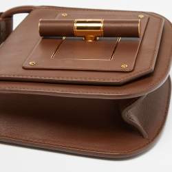 Pre Owned Tom Ford Brown Leather Twist Lock Flap Crossbody Bag