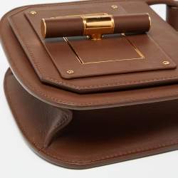 Pre Owned Tom Ford Brown Leather Twist Lock Flap Crossbody Bag