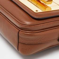 Tom Ford Brown Leather Twist Lock Zip Crossbody Bag