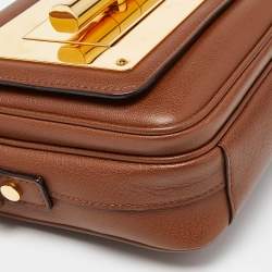 Tom Ford Brown Leather Twist Lock Zip Crossbody Bag