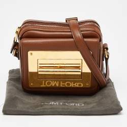 Tom Ford Brown Leather Twist Lock Zip Crossbody Bag