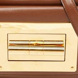 Tom Ford Brown Leather Twist Lock Zip Crossbody Bag