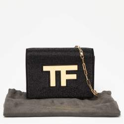 Tom Ford Black Suede Crystal Embellished TF Shoulder Bag