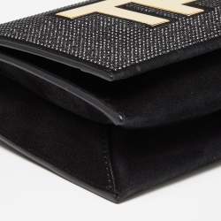 Tom Ford Black Suede Crystal Embellished TF Shoulder Bag