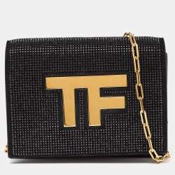 Tom Ford Black Suede Crystal Embellished TF Shoulder Bag