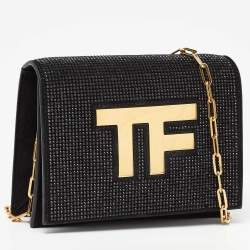 Tom Ford Black Suede Crystal Embellished TF Shoulder Bag