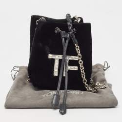 Tom Ford Black Velvet Mini TF Crystals Bucket Bag