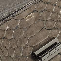 Tom Ford Metallic Grey Python Chain Clutch