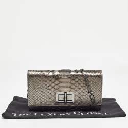 Tom Ford Metallic Grey Python Chain Clutch