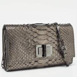 Tom Ford Metallic Grey Python Chain Clutch