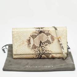 Tom Ford Beige Python Flap Wallet on Chain
