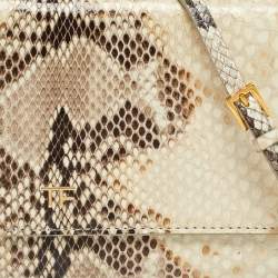 Tom Ford Beige Python Flap Wallet on Chain
