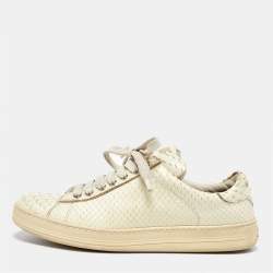 Tom Ford Cream Python Leather Low Top Sneakers Size 38