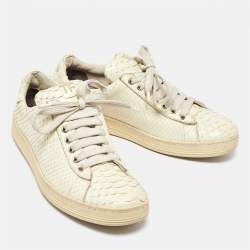 Tom Ford Cream Python Leather Low Top Sneakers Size 38