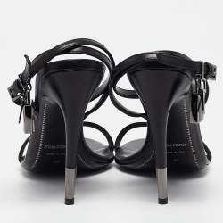 Tom Ford Black Leather Padlock Ankle Wrap Sandals 40