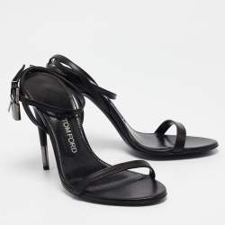 Tom Ford Black Leather Padlock Ankle Wrap Sandals 40