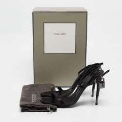 Tom Ford Black Leather Padlock Ankle Wrap Sandals 40