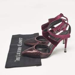 Tom Ford Purple Satin and Sequins Ankle Strap Pumps Size 38