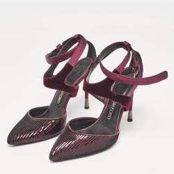 Tom Ford Purple Satin and Sequins Ankle Strap Pumps Size 38