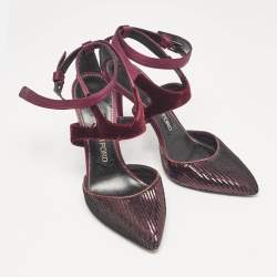 Tom Ford Purple Satin and Sequins Ankle Strap Pumps Size 38