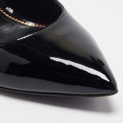 Tom Ford Black Patent Leather Padlock Ankle Wrap Pointed Toe Pumps 38.5