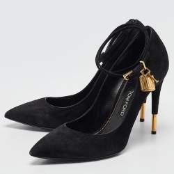 Tom Ford Black Suede Padlock Mary Jane Pumps Size 42