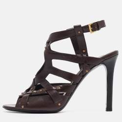 Tom Ford Brown Leather Ankle Strap Sandals Size 41
