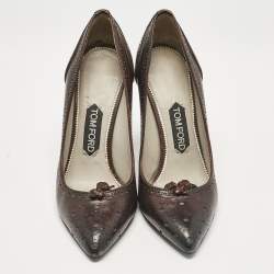 Tom Ford Brown Leather Bow Pointed Toe Pumps Size 37