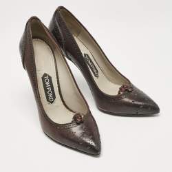 Tom Ford Brown Leather Bow Pointed Toe Pumps Size 37