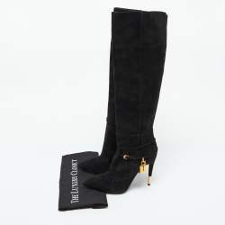 Tom Ford Black Suede Lock Strap Knee Length Boots Size 39