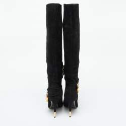 Tom Ford Black Suede Lock Strap Knee Length Boots Size 39