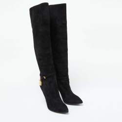 Tom Ford Black Suede Lock Strap Knee Length Boots Size 39
