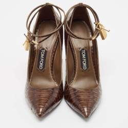 Tom Ford Brown Python Embossed Leather Padlock Pumps Size 39