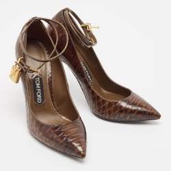 Tom Ford Brown Python Embossed Leather Padlock Pumps Size 39