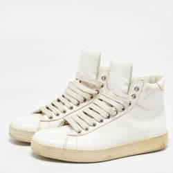 Tom Ford White Leather Russell High Top Sneakers Size 37