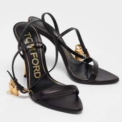 Tom Ford Black Leather Padlock Ankle Strap Sandals Size 36